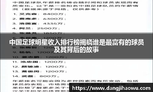 中国足球明星收入排行榜揭晓谁是最富有的球员及其背后的故事